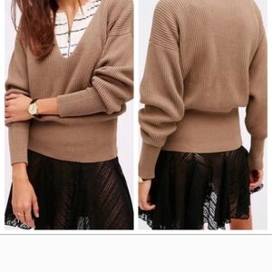 Free People Brown Ribbed Knit Top